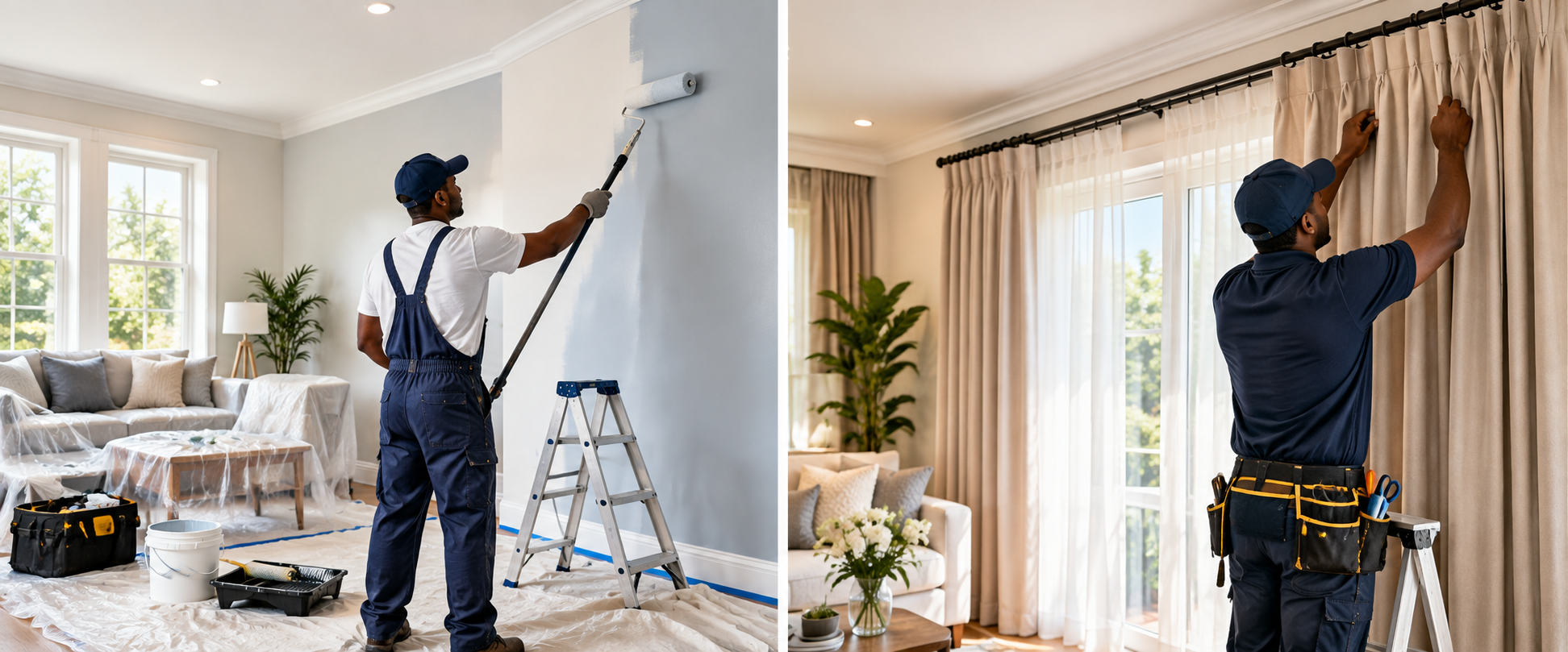 Illustrative examples of interior painting and curtain installation services